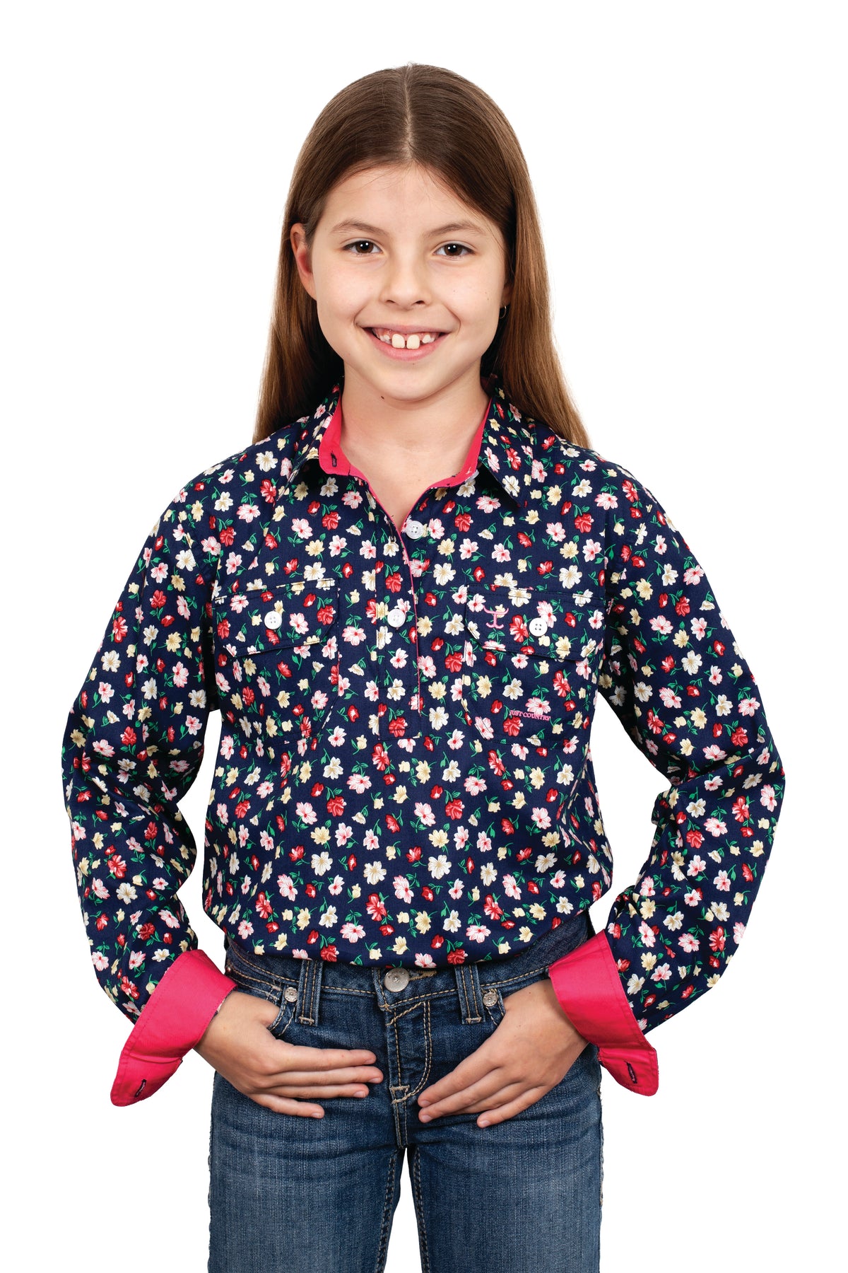 Just Country Girls Harper Half Button Shirt - Navy Floral