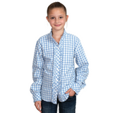 Just Country Girls Gracie Frills Full Button Shirt- Cornflower Blue Check