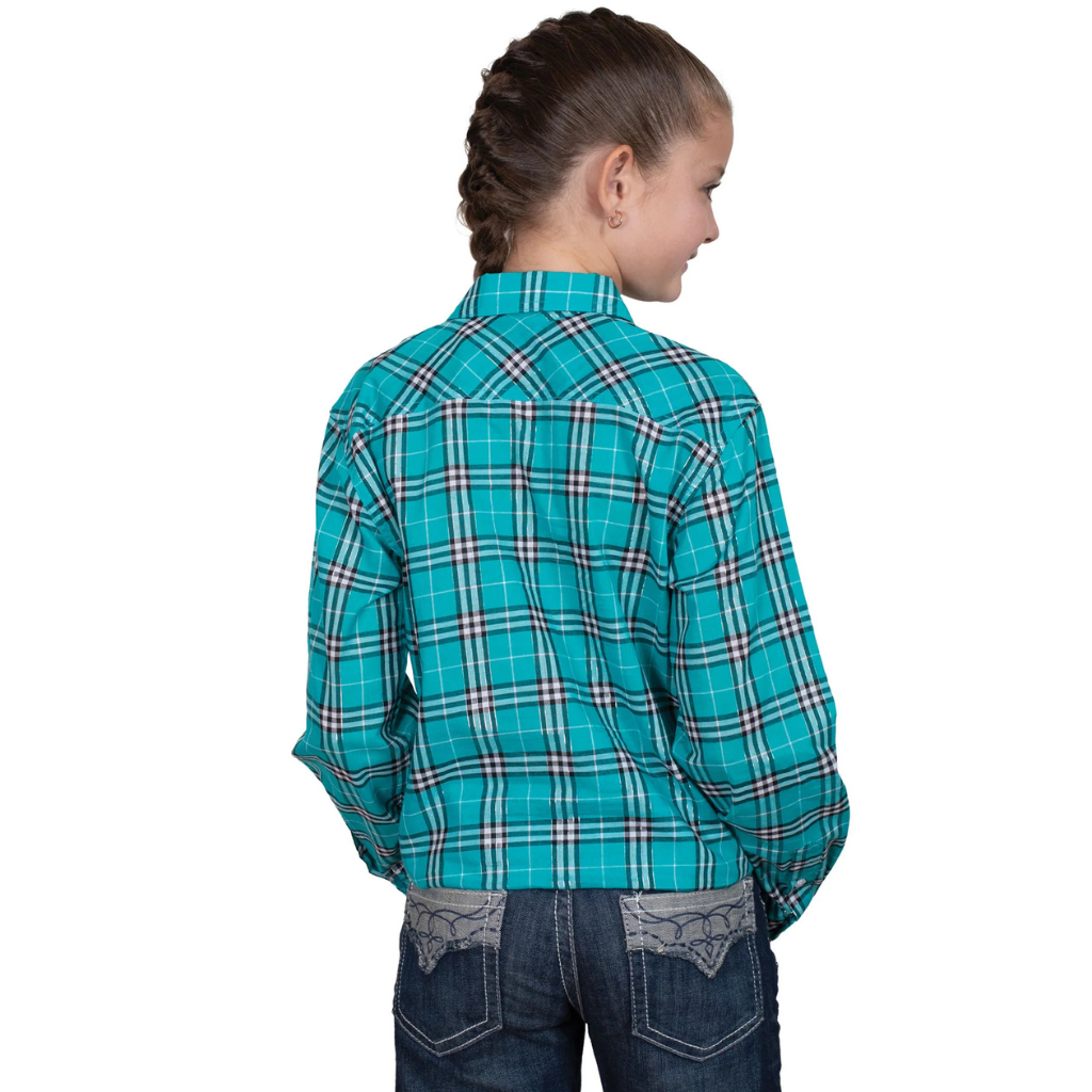 Just Country Girls Harper Half Button Print Shirt - Peacock Lurex Plaid