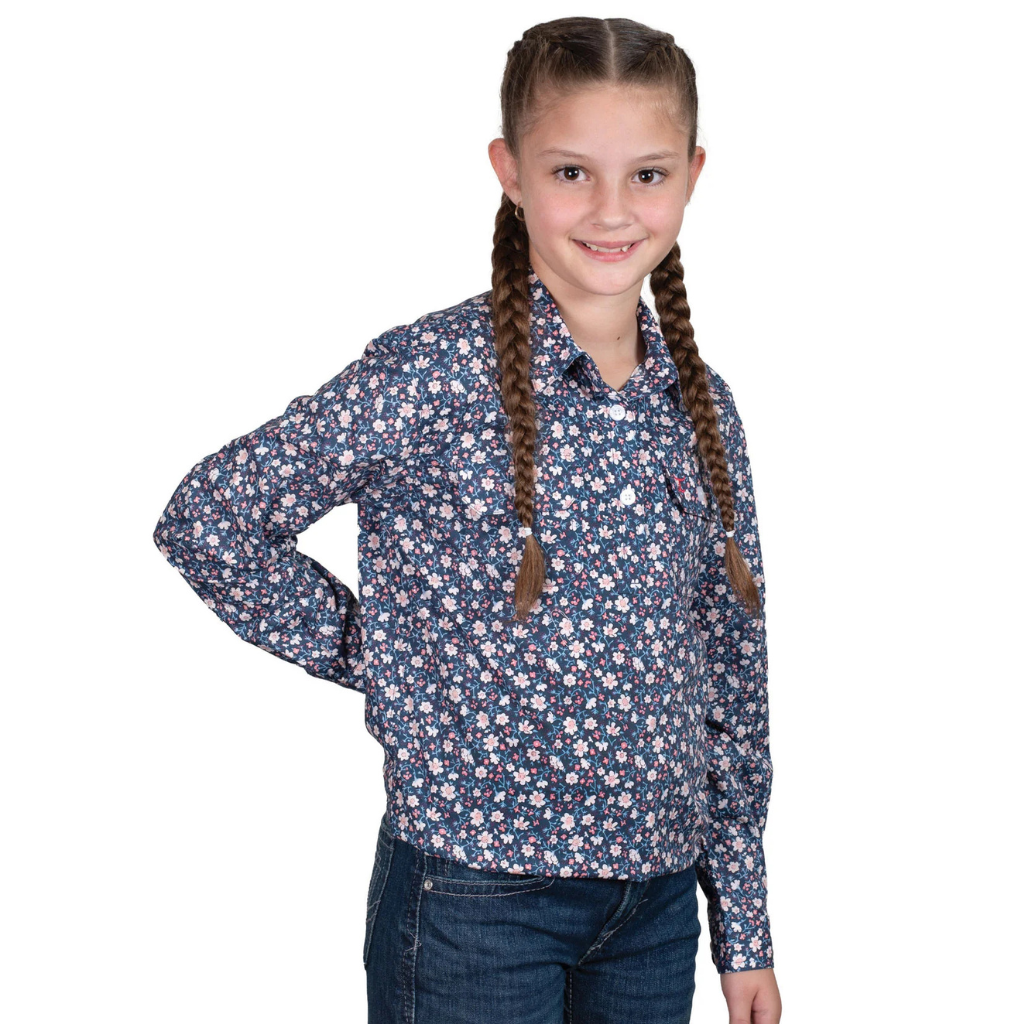 Just Country Girls Harper Half Button Shirt - Navy/Daisy