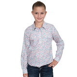 Just Country Girls Harper Half Button Print Shirt - White Tulips