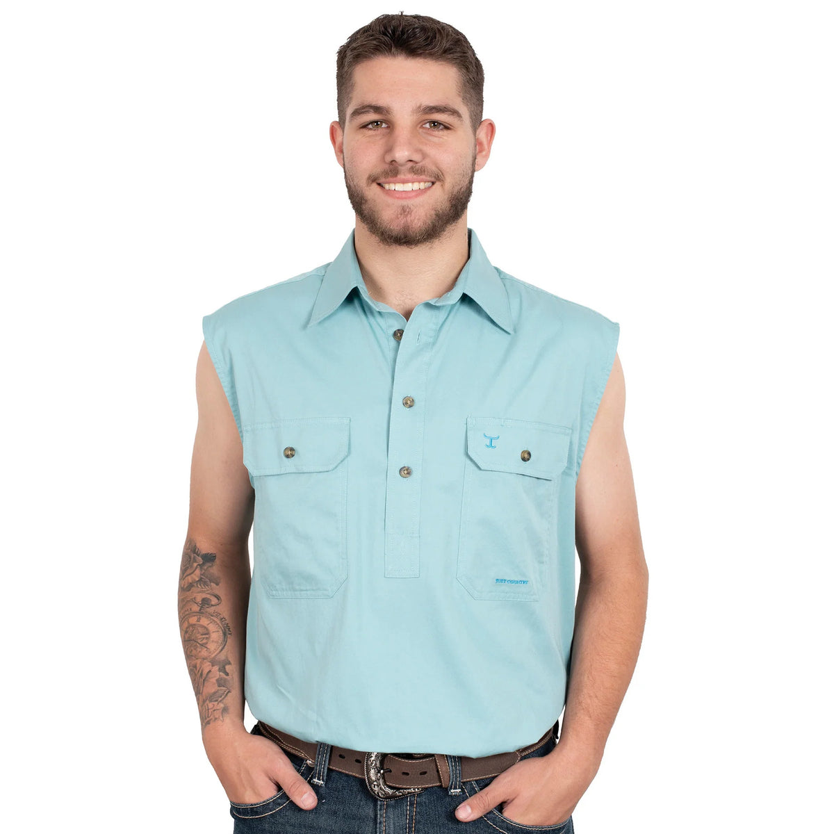 Just Country Mens Jack Sleeveless Workshirt - Reef