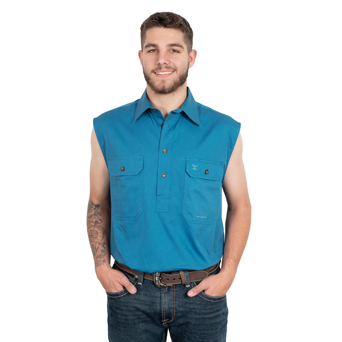 Just Country Mens Jack Sleeveless Workshirt - Sapphire