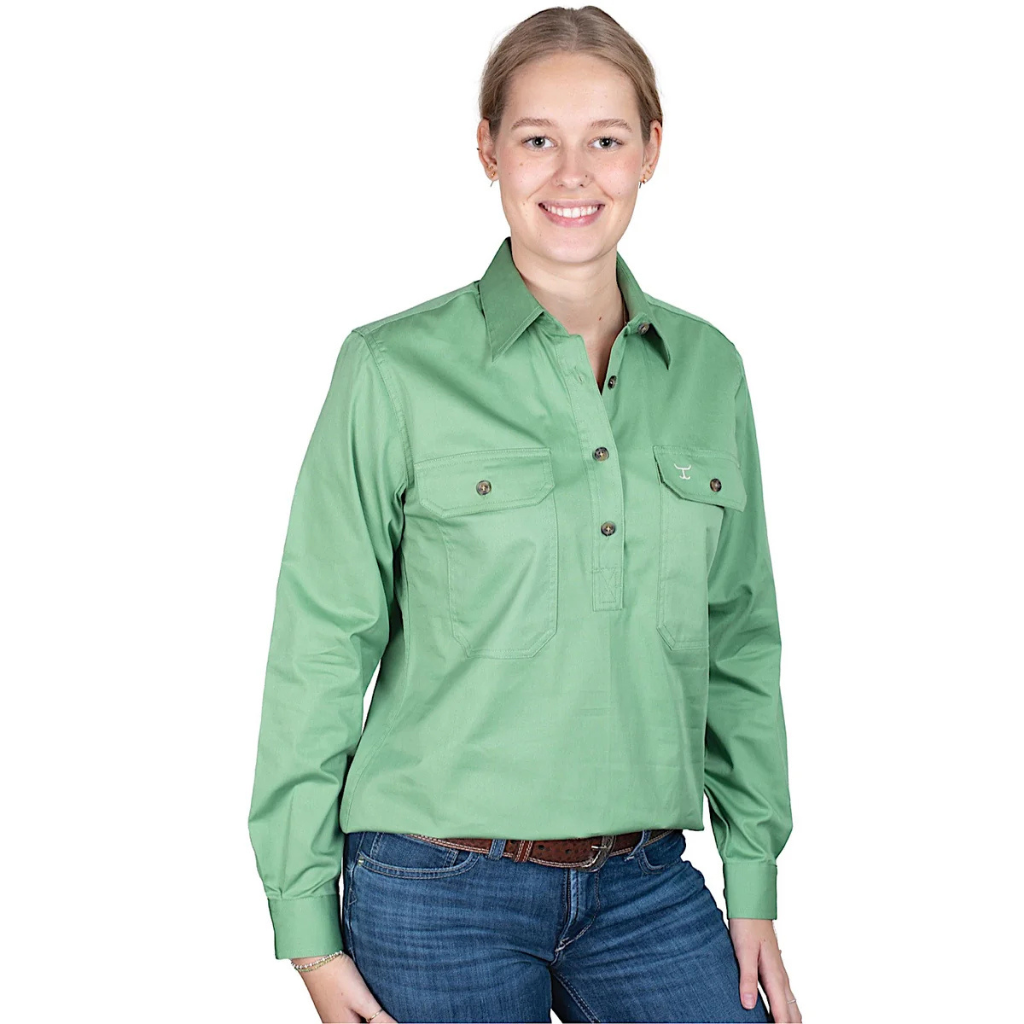 Just Country Womens Jahna Half Button Workshirt - Jade
