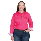 Just Country Womens Jahna Trim Half Button Shirt - Hot Pink/White/Hot Pink Stripe