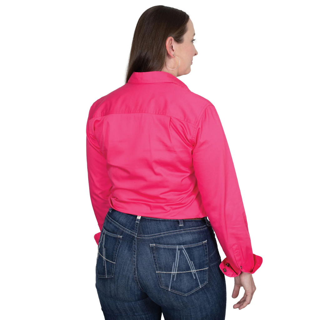 Just Country Womens Jahna Trim Half Button Shirt - Hot Pink/White/Hot Pink Stripe