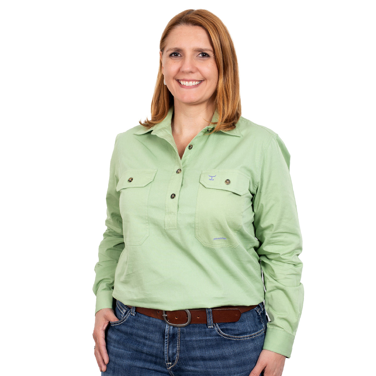 Just Country Womens Jahna Half Button Workshirt - Sage