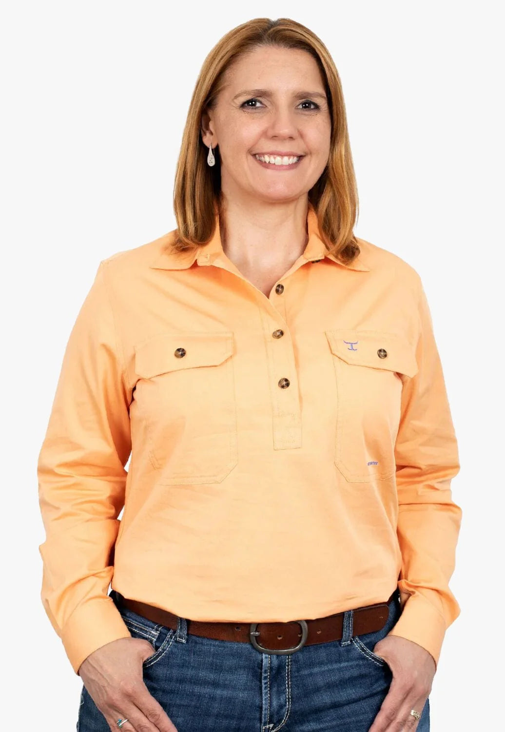 Just Country Womens Jahna Half Button Workshirt - Peach