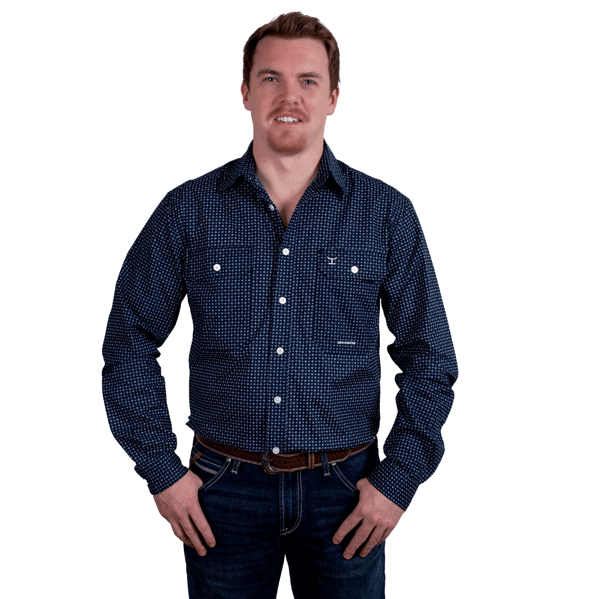 Just Country Mens Austin Full Button Print Shirt - Navy Diamonds