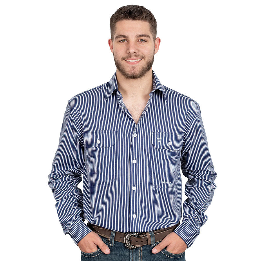 Just Country Mens Austin Full Button Shirt - Navy/White Stripe