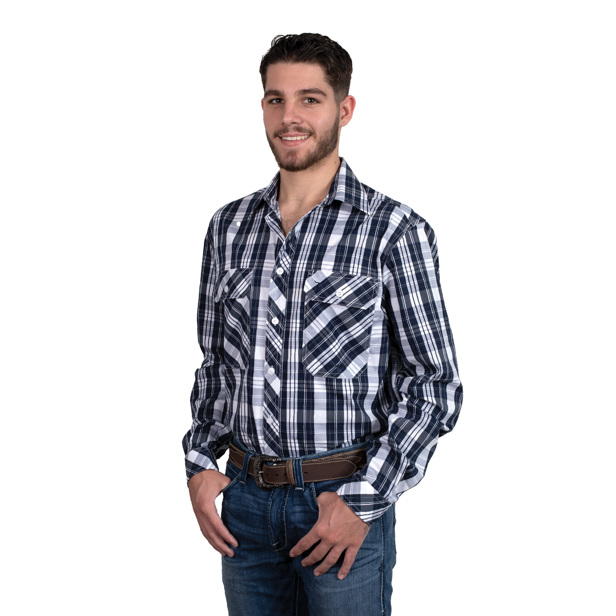 Just Country Mens Austin Full Button Shirt - Navy/White Plaid