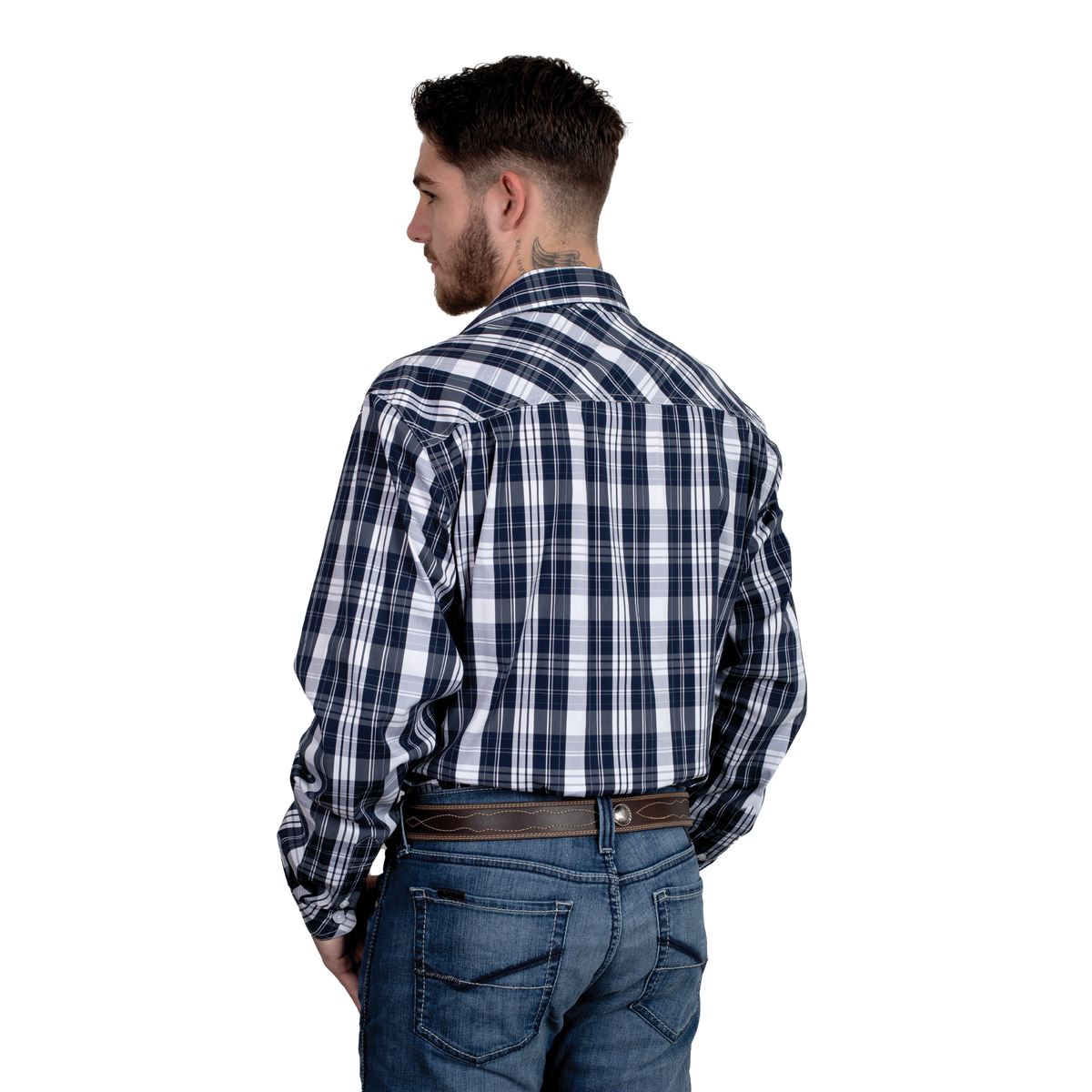 Just Country Mens Austin Full Button Shirt - Navy/White Plaid