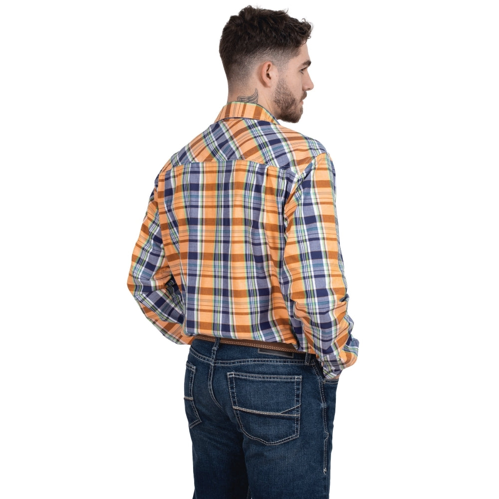 Just Country Mens Austin Full Button Shirt - Orange/Navy Plaid