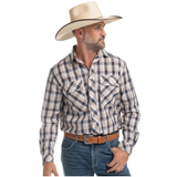 Just Country Mens Austin Full Button Shirt - Tan, Navy/White Plaid