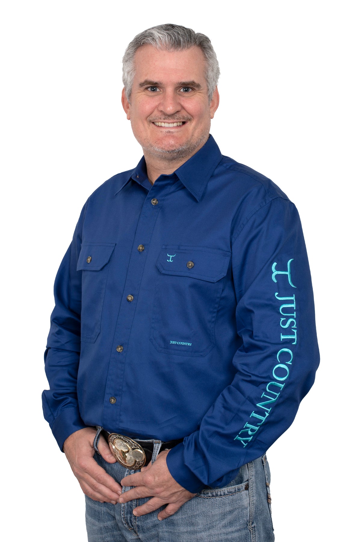 Just Country Mens Evan Embroidered Shirt - Cobalt/Turquoise