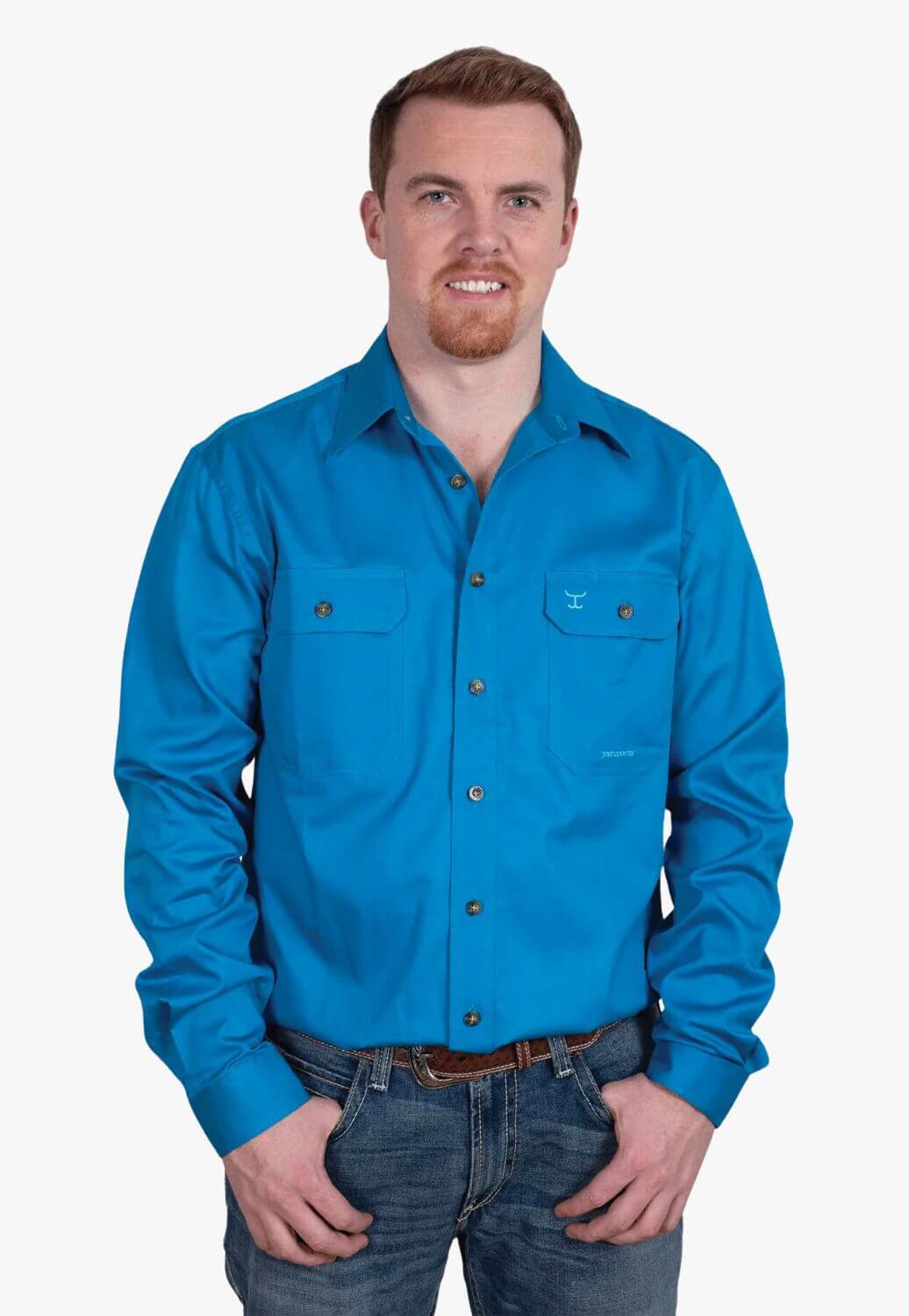 Just Country Mens Evan Full Button Workshirt - Blue Jewel