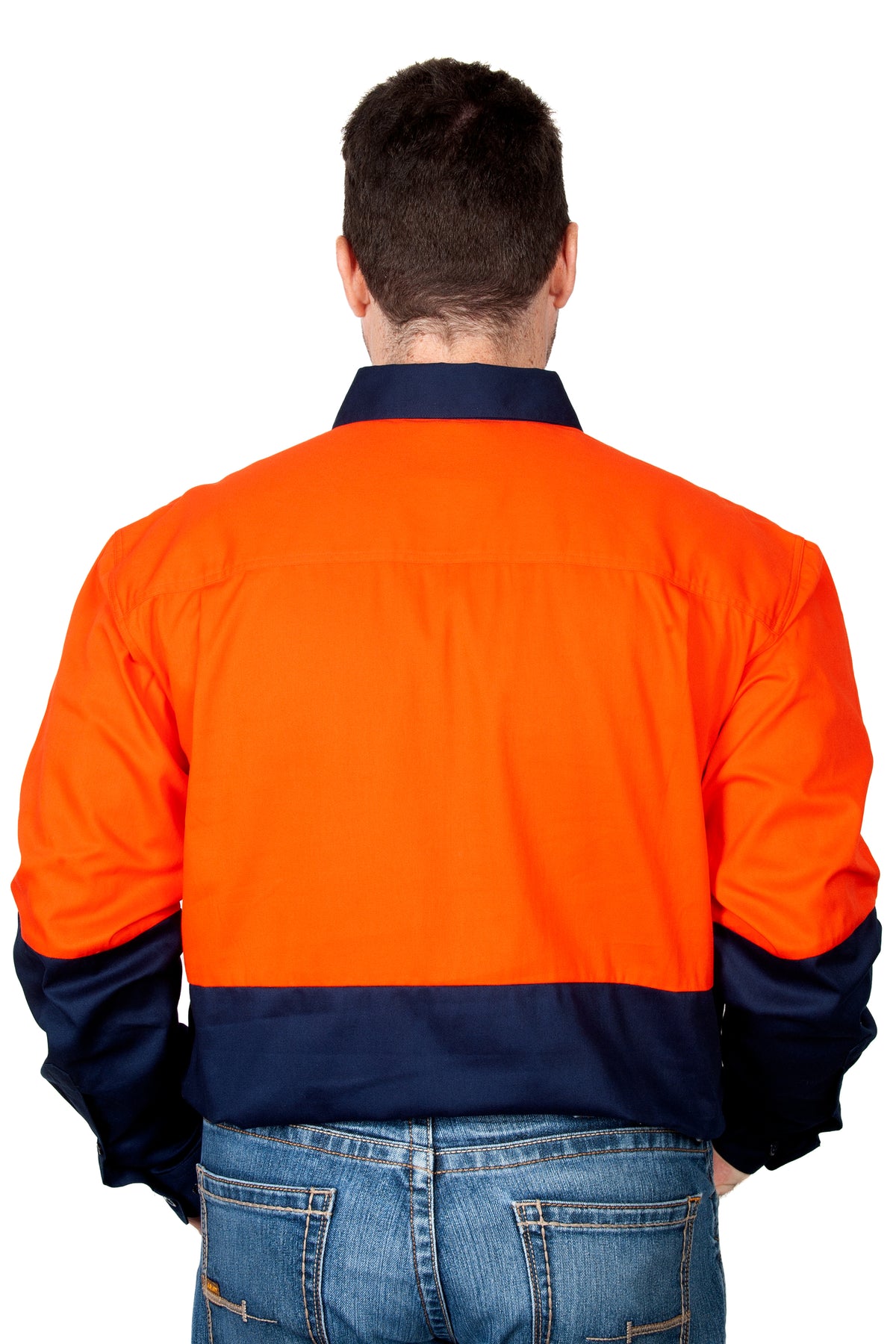 Just Country Mens Cameron Hi Vis Workshirt - Orange/Navy