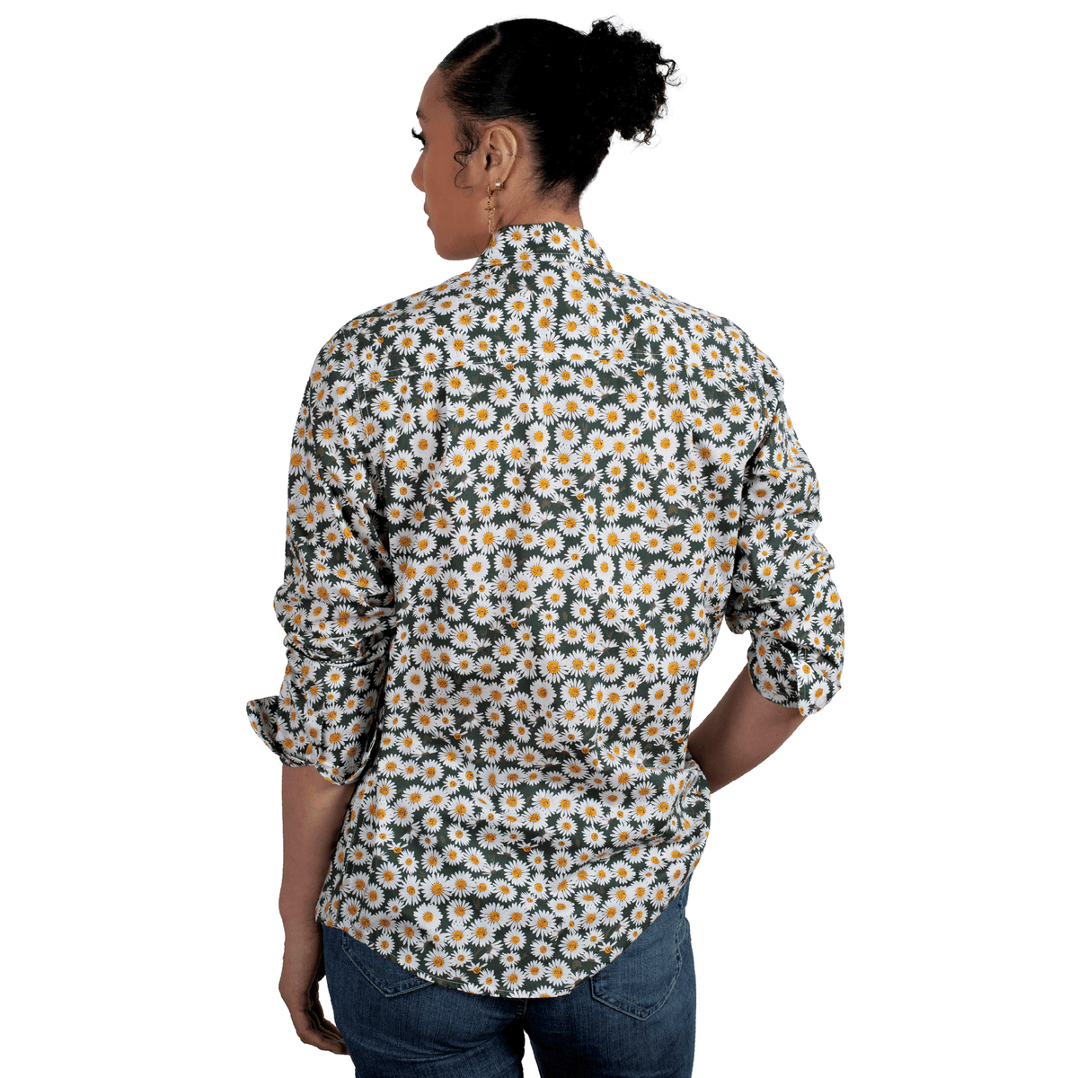 Just Country Womens Abbey Full Button Shirt - Olive Daisies