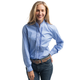 Just Country Womens Abbey Frills Shirt - Cornflower Blue Pinstripe