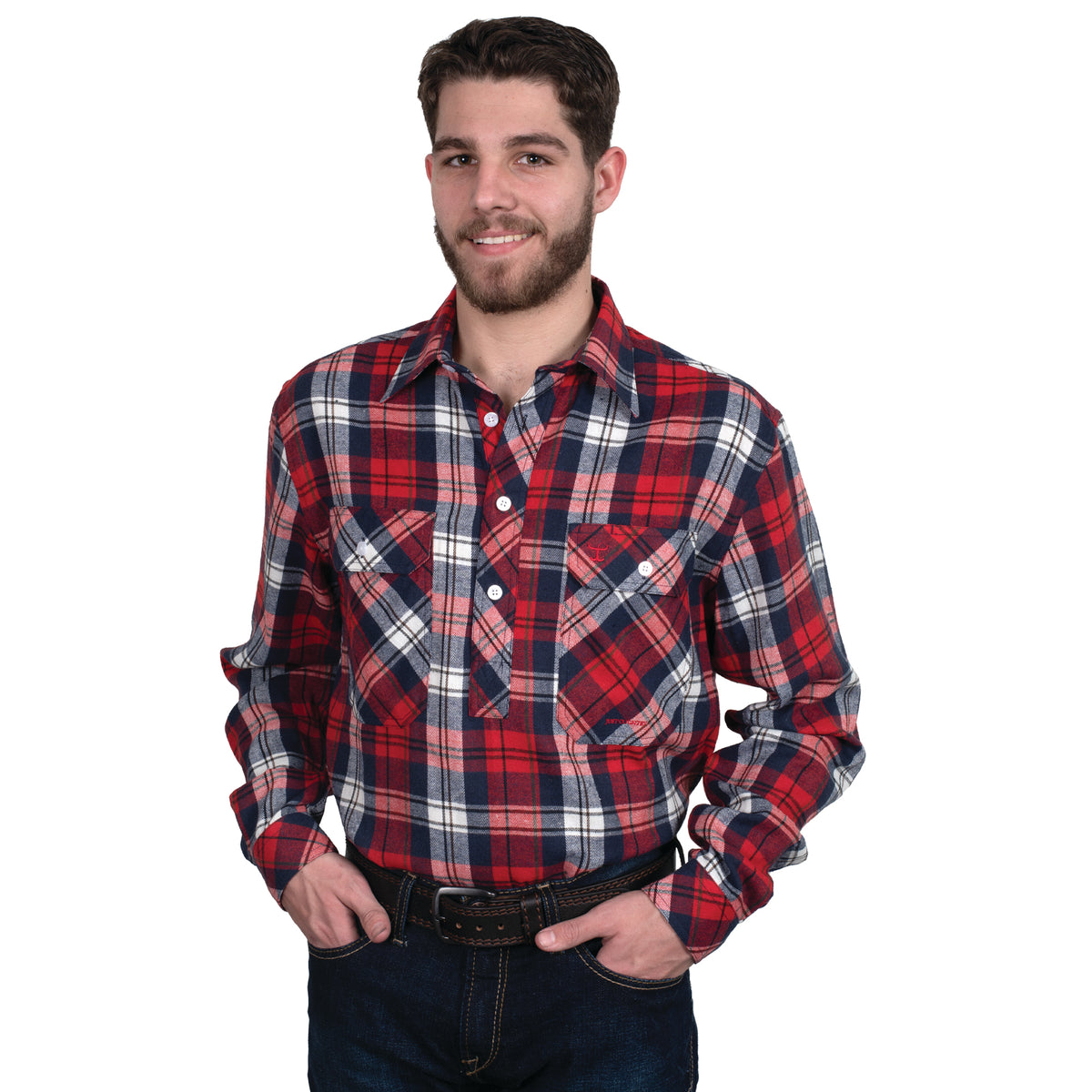 Just Country Mens Cameron Flannel Shirt - Plaid Red/Navy