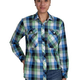 Just Country Womens Abbey Full Button Shirt - Lime Green/Blue Plaid