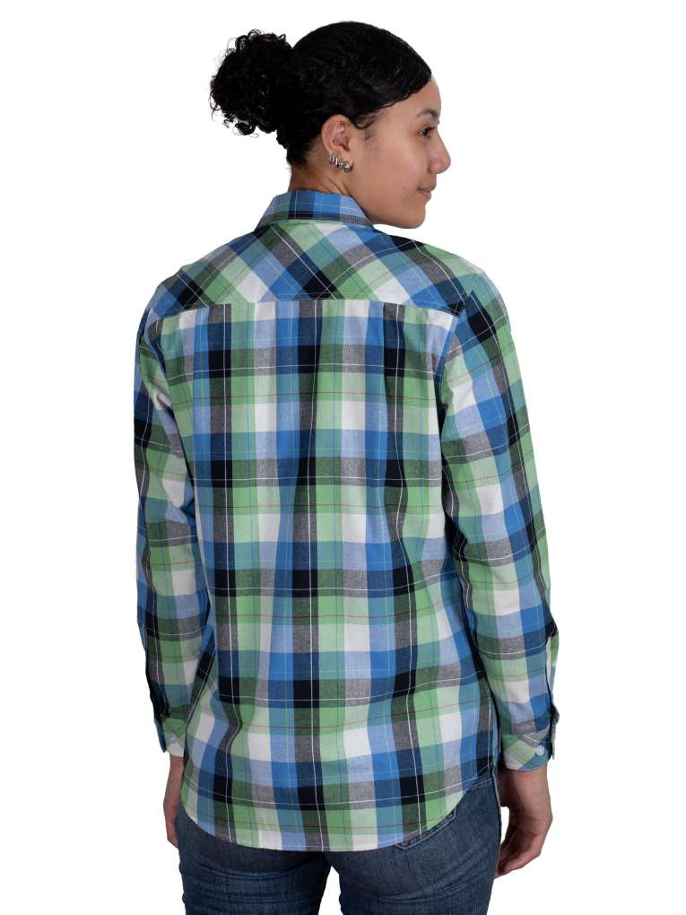 Just Country Womens Abbey Full Button Shirt - Lime Green/Blue Plaid