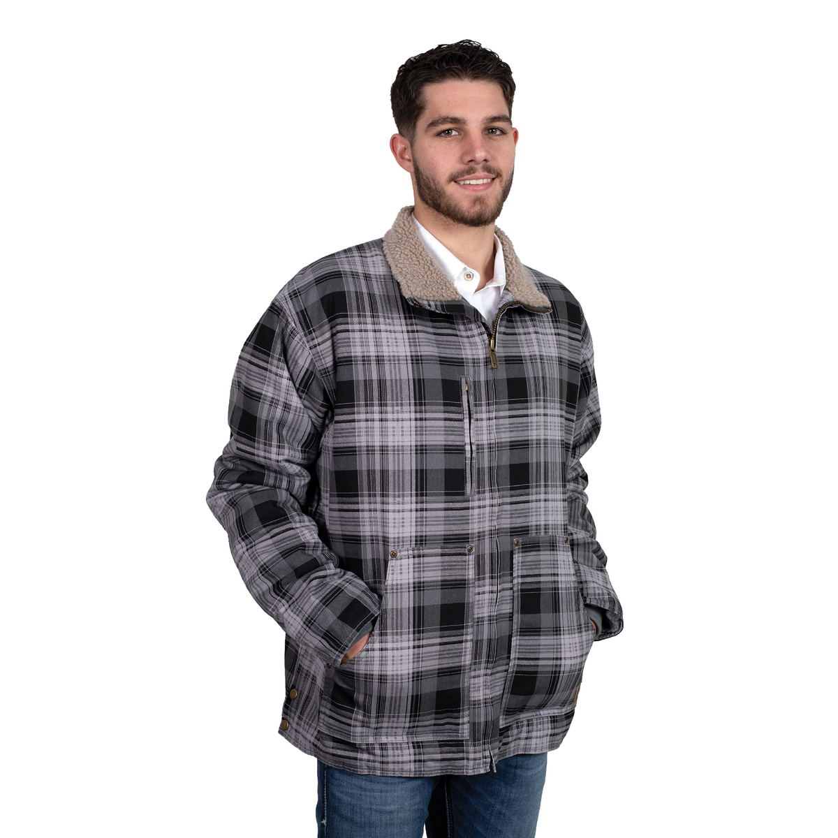 Just Country Diamantina Sherpa Jacket - Grey Plaid