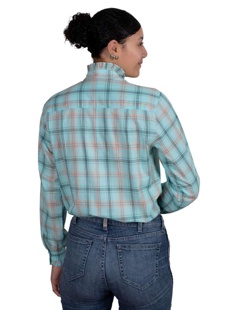 Just Country Womens Abbey Frills Full Button Shirt - Mint Green Plaid