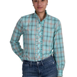 Just Country Womens Abbey Frills Full Button Shirt - Mint Green Plaid
