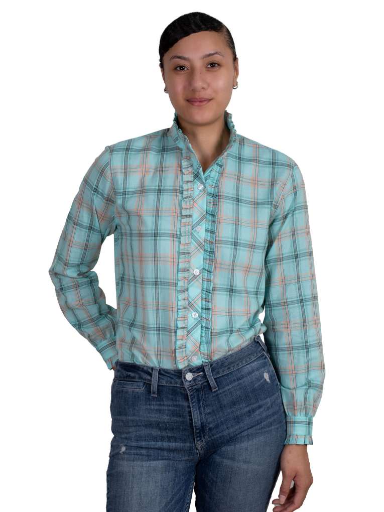 Just Country Womens Abbey Frills Full Button Shirt - Mint Green Plaid