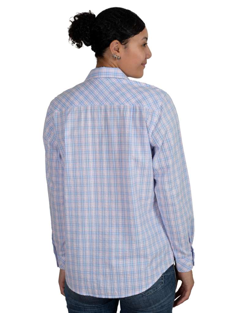 Just Country Womens Georgie Half Button Print Shirt - Light Pink/Cornflower Check