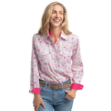 Just Country Womens Georgie Half Button Shirt - Hot Pink/White Wildflowers/Hot Pink