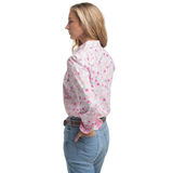 Just Country Womens Georgie Half Button Shirt - Hot Pink/White Wildflowers/Hot Pink