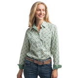Just Country Womens Abbey Shirt -White/Eucalyptus Tile Print