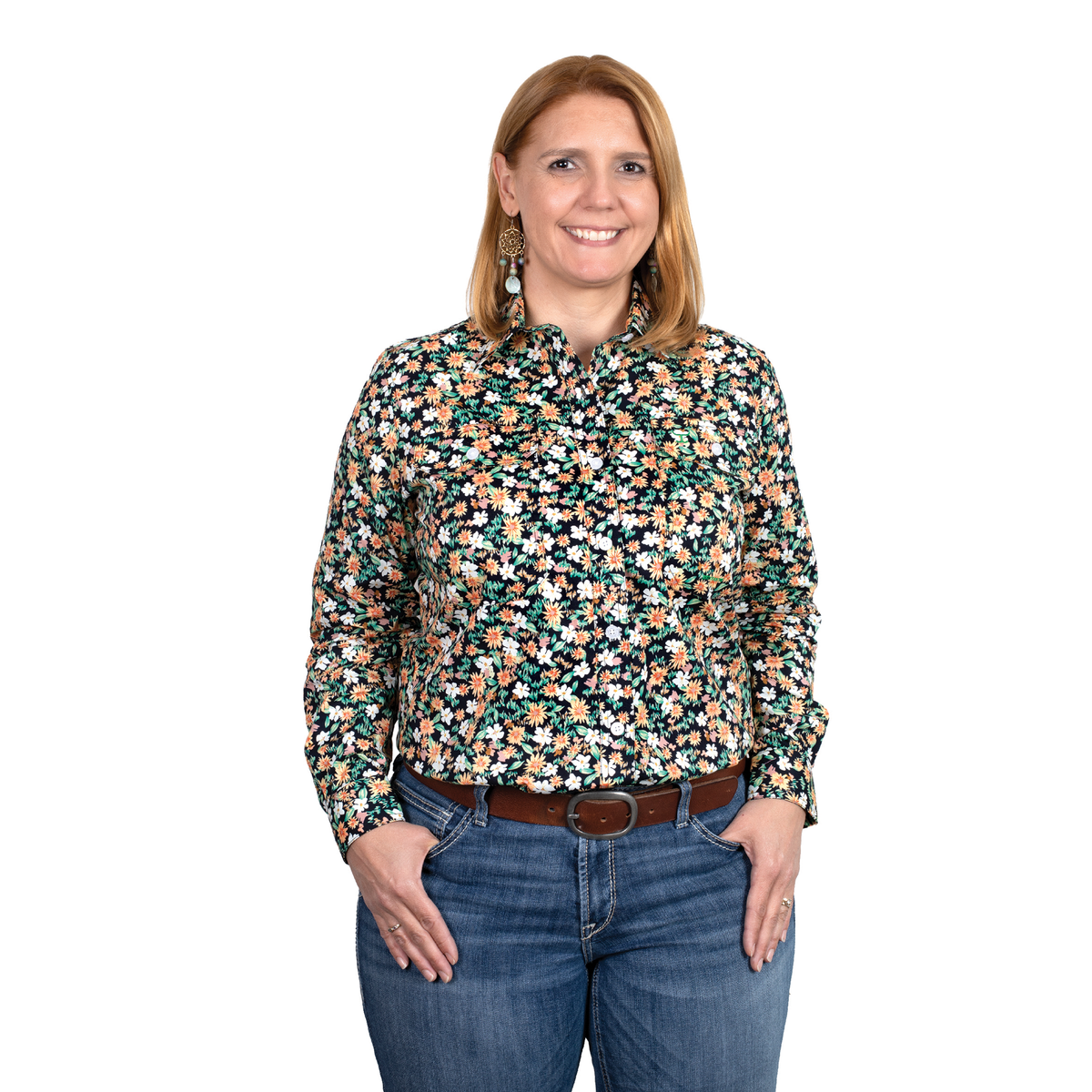 Just Country Womens Abbey Full Button Shirt - Black Camelias