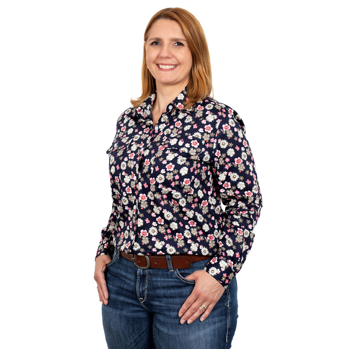 Just Country Womens Abbey Full Button Print Shirt - Fench Navy Floral