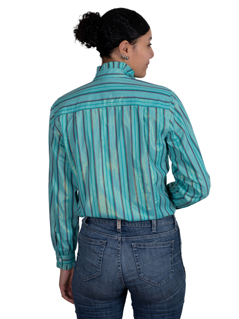 Just Country Womens Abbey Frills Full Button Shirt - Turquoise Stripe