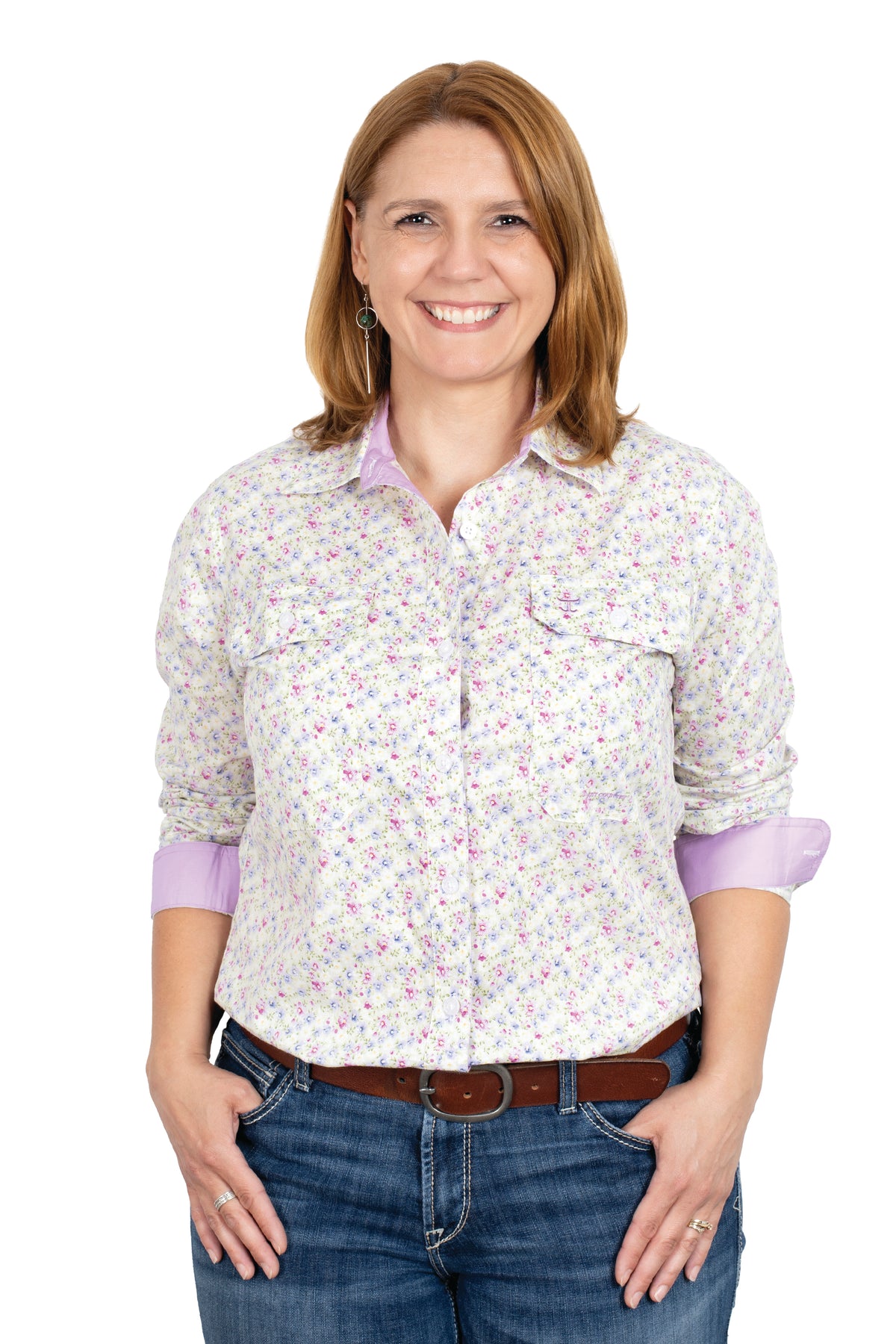 Just Country Womens Abbey Full Button Shirt - Cream Orchids