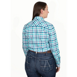 Just Country Womens Abbey Full Button Print Shirt - Turquoise/Deep Teal Check
