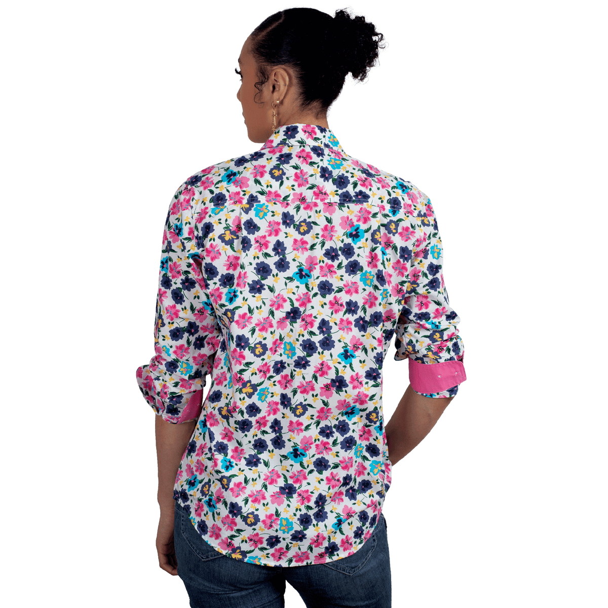 Just Country Womens Abbey Full Button Print Shirt - White Pansies