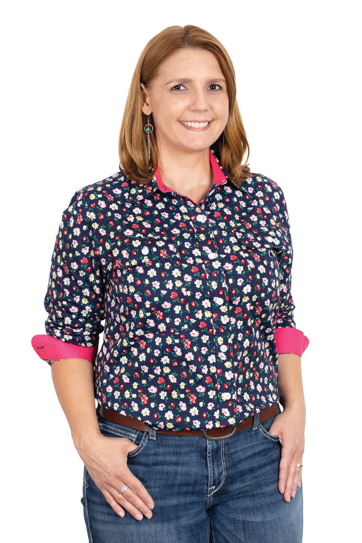 Just Country Womens Georgie Half Button Shirt - Navy Floral