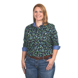 Just Country Womens Georgie Half Button Shirt - Navy Asters