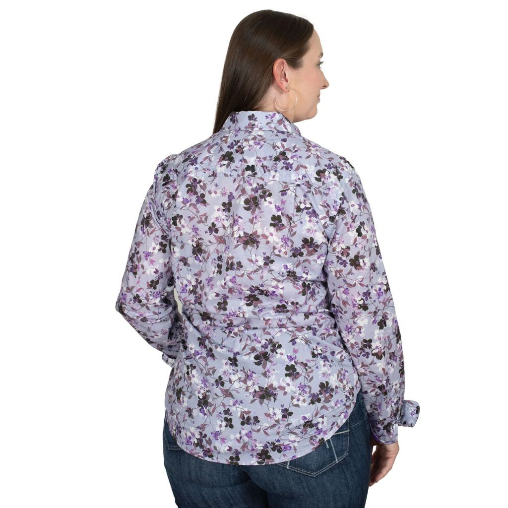 Juts Country Womens Geogie Half Button Shirt - Lilac Blossoms/Purple