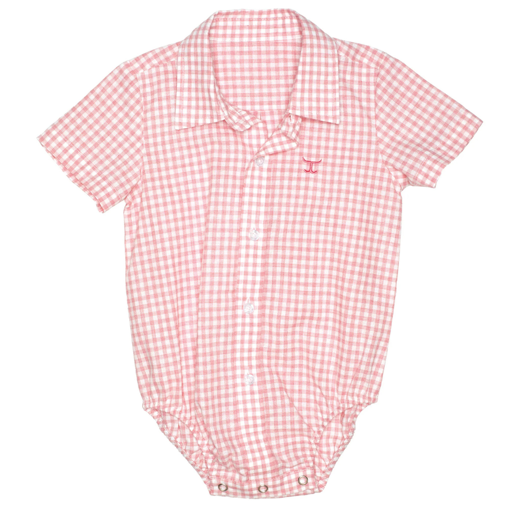 Just Country Infant Frankie Short Sleeve Jumpsuit - Flamingo Pink Small Check