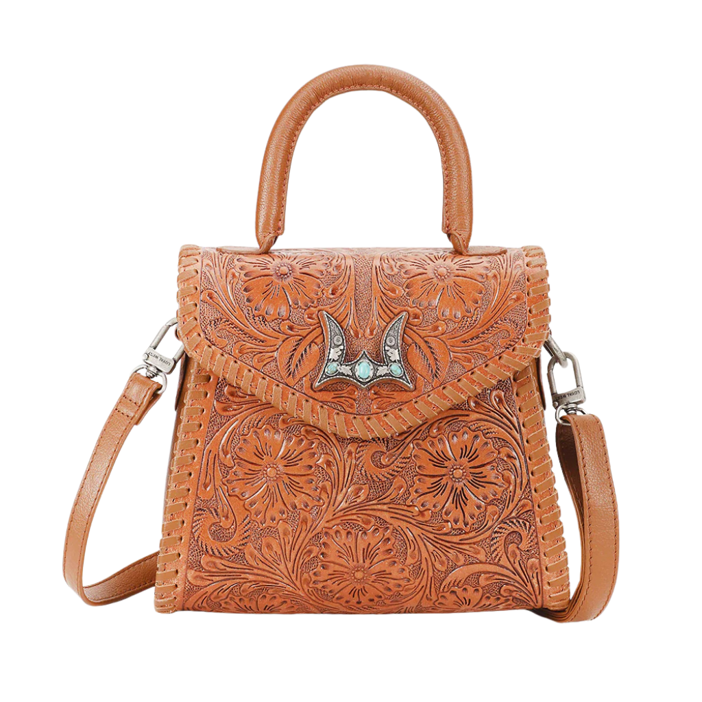 Loyal West Leon Mini Handle Purse - Brown Hand Tooled Leather