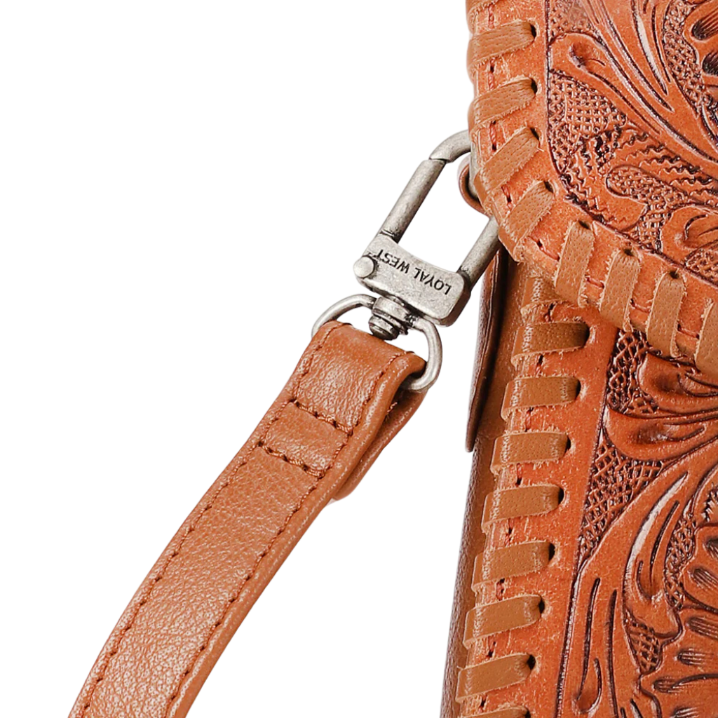 Loyal West Leon Mini Handle Purse - Brown Hand Tooled Leather