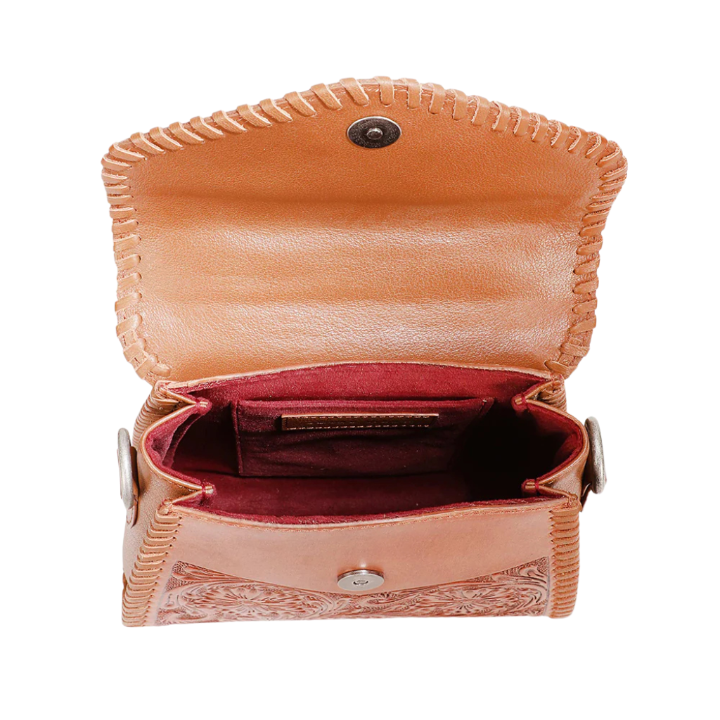 Loyal West Leon Mini Handle Purse - Brown Hand Tooled Leather