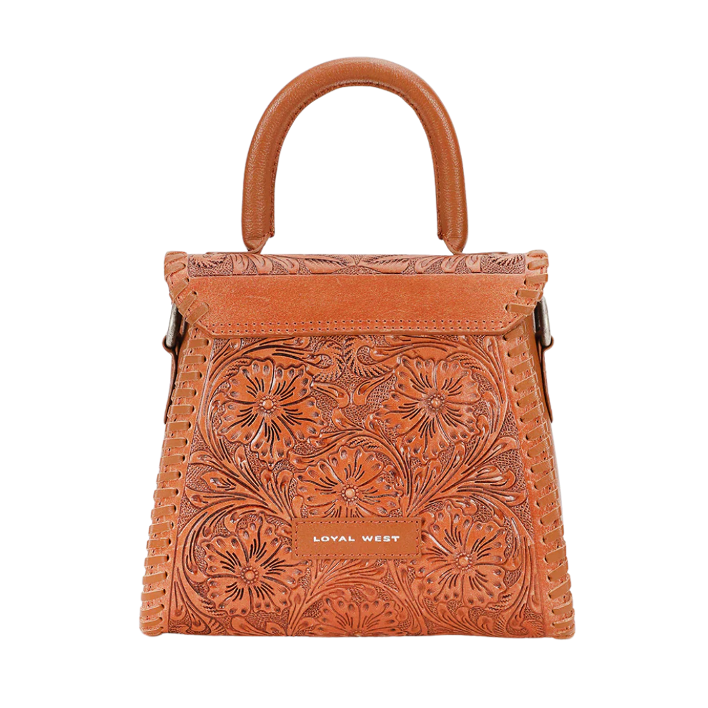 Loyal West Leon Mini Handle Purse - Brown Hand Tooled Leather