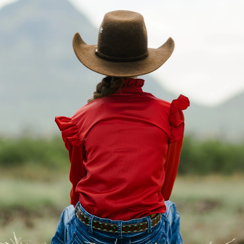 Little Spurs Co. Teen Puff Sleve Pechey Shirt - Deep Red