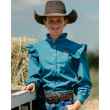Little Spurs Co. Teen Puff Sleve Pechey Shirt - Sky Blue